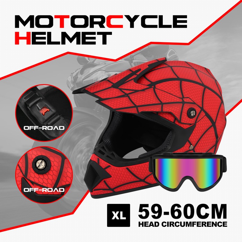 DOT Spider Motocross Helmet with Goggles Full Face for Off-road Dirt Bike ATV US