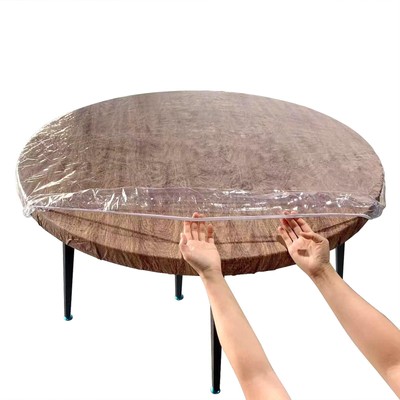 Clear Round Vinyl Fitted Tablecloth Waterproof Oilcloth Heavy Duty Elasticized