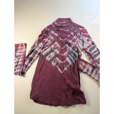 We The Free Turtleneck Women XS Purple Y2K Tie Dye Chevron Knit Thumbhole Top