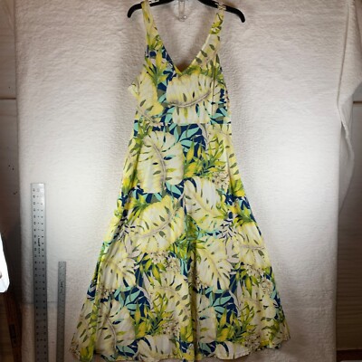 Chaps Denim Women's Sleeveless Cotton Green Floral Tropical Maxi Dress Size XL