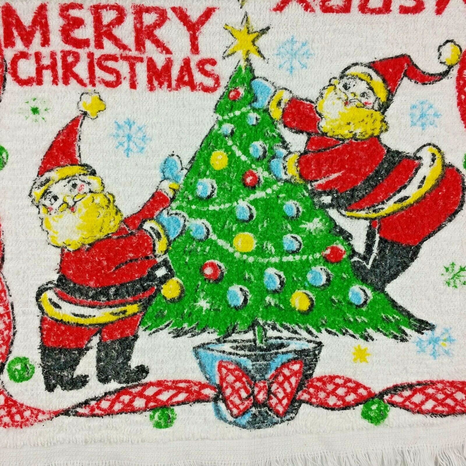 Vintage Christmas Towel Santa Hand Tea Terry Cotton USA MCM