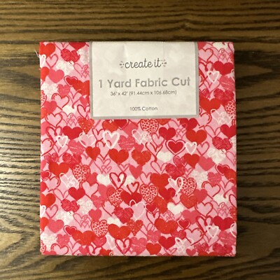 1 Yard Pre-Cut Create it ` Valentine Hearts Print Fabric. 100% Cotton 36x42 NEW