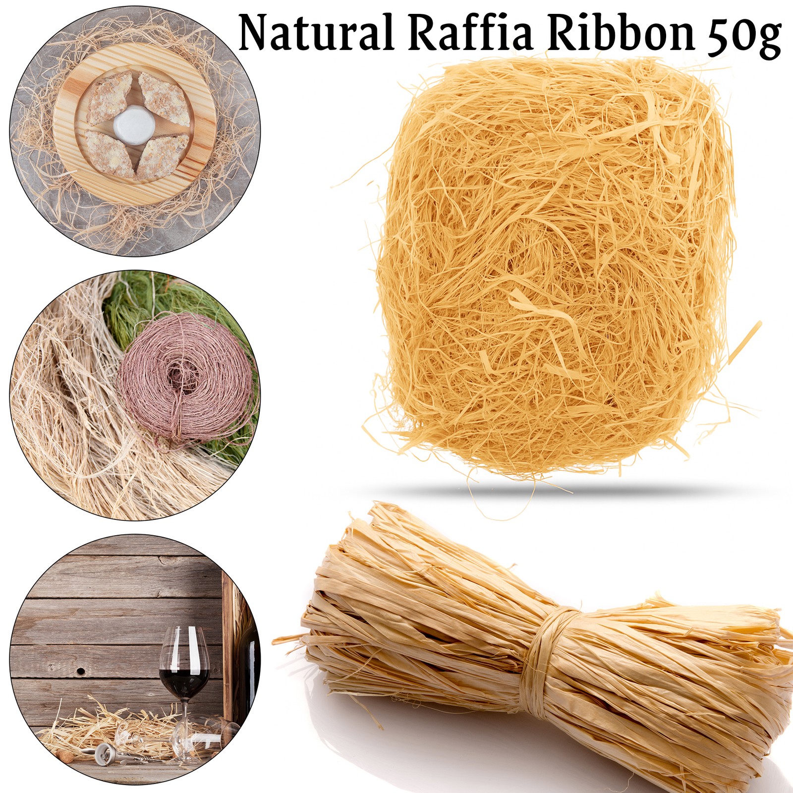 Ruban De Raphia Ficelle Naturelle Brun Clair Pour Cadeaux 50g/100g/150g