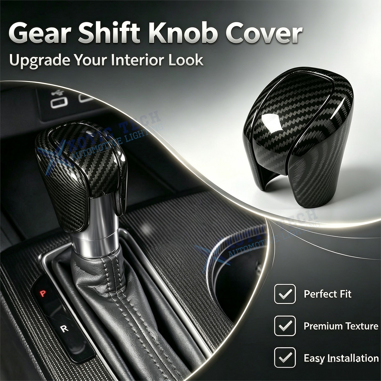 Carbon Fiber Look Gear Shift Knob Cover For Honda Civic Accord CR-V Interior Cap