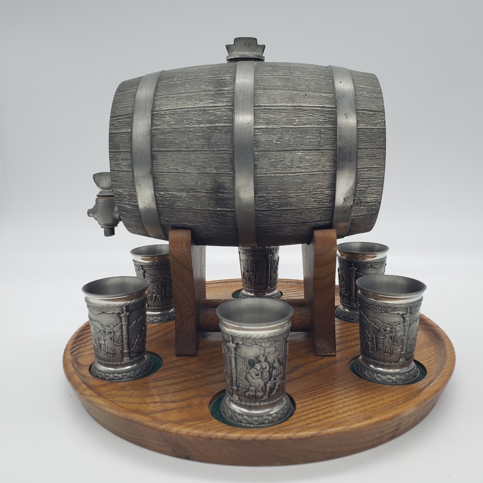 Vintage Die Ernte Pewter Mini Keg - 6 Shot Glasses Artina