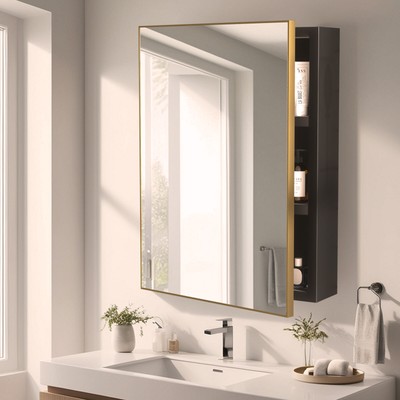 Mirror Door Aluminum Frame Rose Gold Cabinet Bathroom Wall Mount Cabine USA