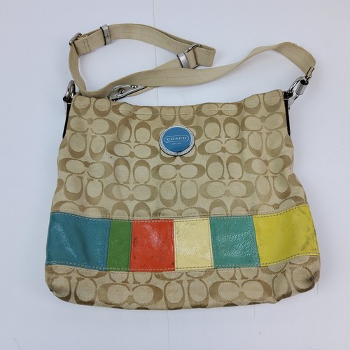 [TALLI] Flow Stripe Shoulder Bag (4 COLOR,キーリング+ポーチ) Coach F17441 Khaki Color Block Stripe Crossbody Shoulder