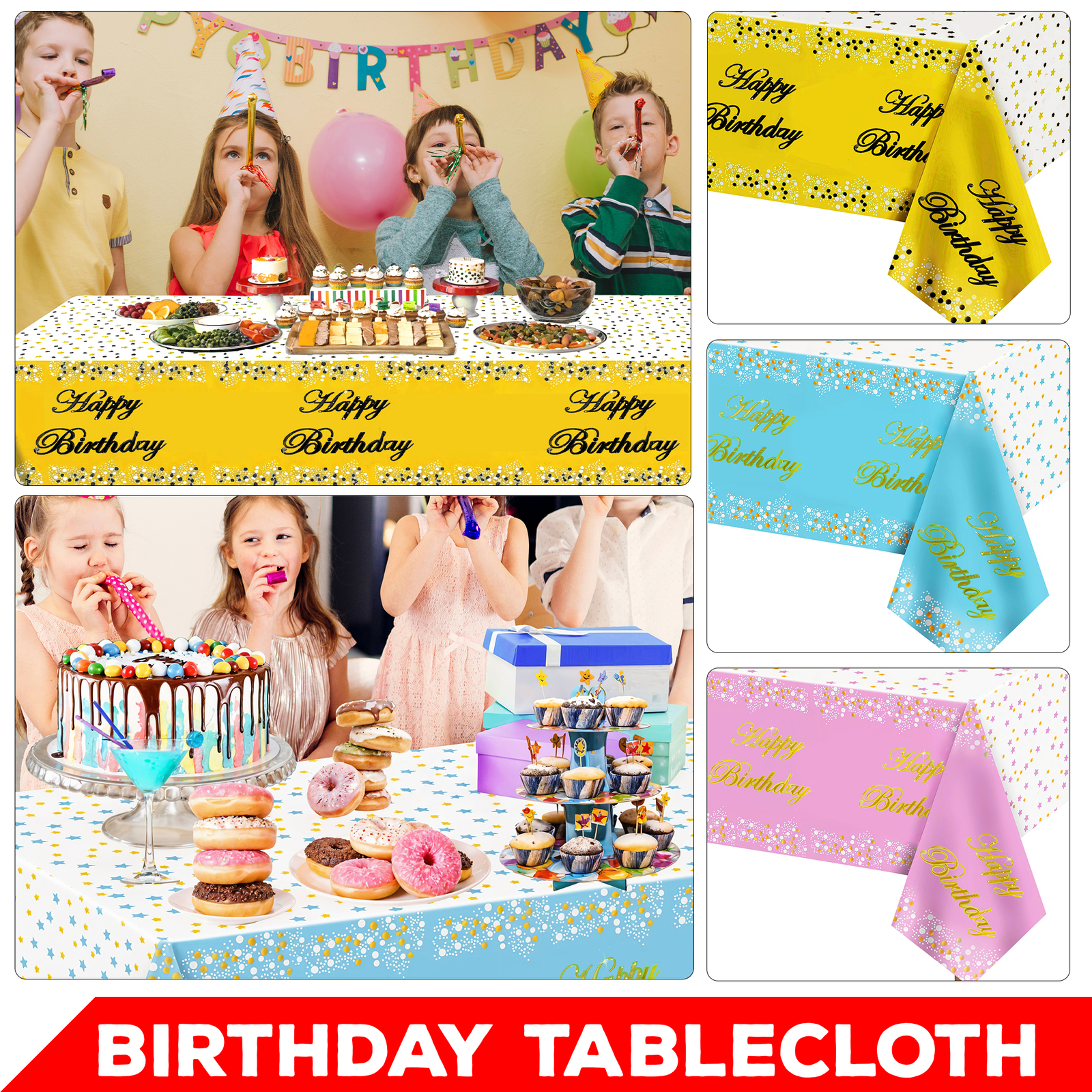 Happy Birthday Party Plastic Tablecloth Cover Waterproof Disposable Wipe Clean