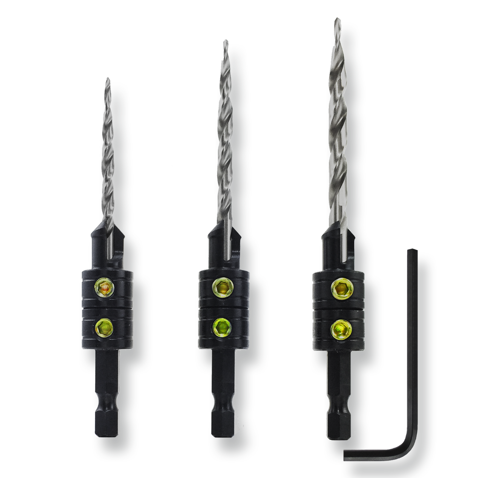 Snappy 3pc Tapered Drill Bit Countersink Set MADE IN USA Large Set Screws Quick