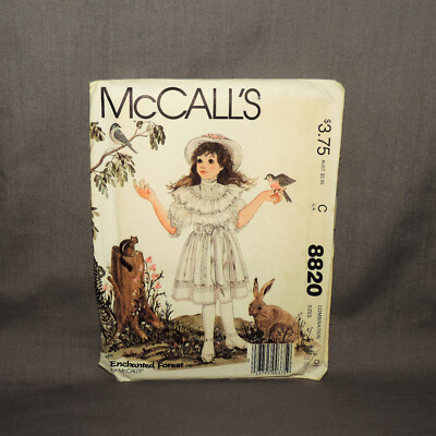 Vintage McCalls Pattern 8820 Enchanted Forest Girls Dress and Veil Sizes 7 8 10