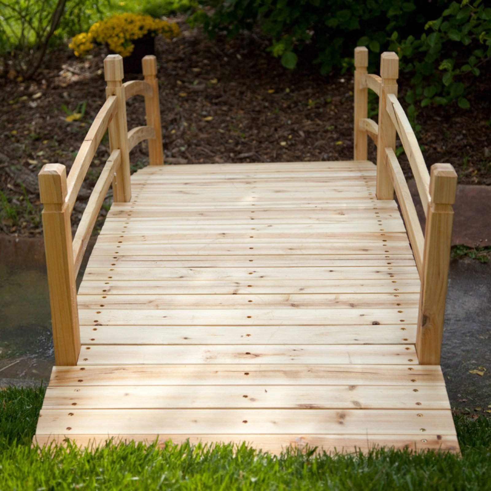Natural Finish Wood 8 Foot Garden Bridge Outdoor Yard Lawn Landscaping Decor