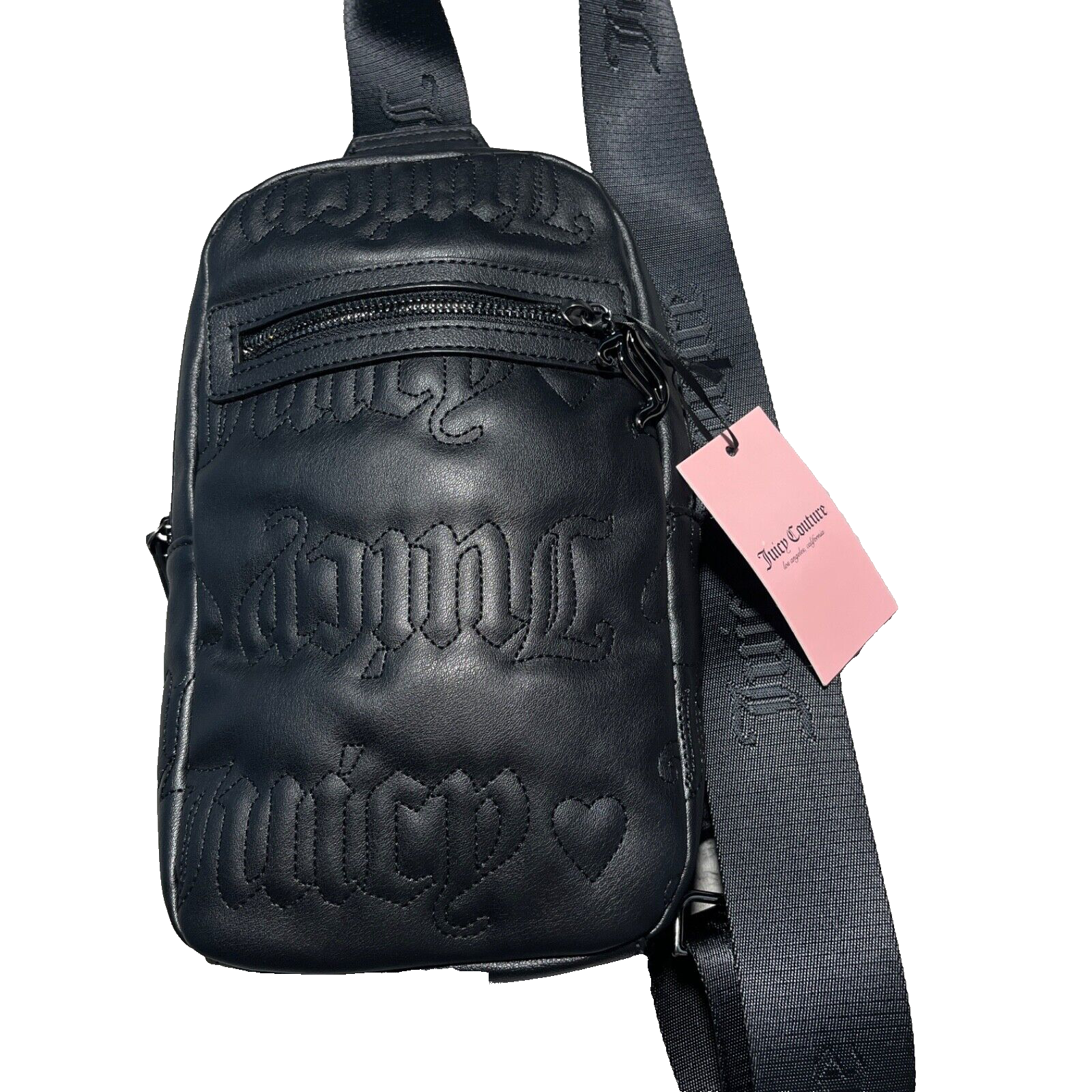 Juicy Couture Pile On Cherry Sling Black Backpack Embossed