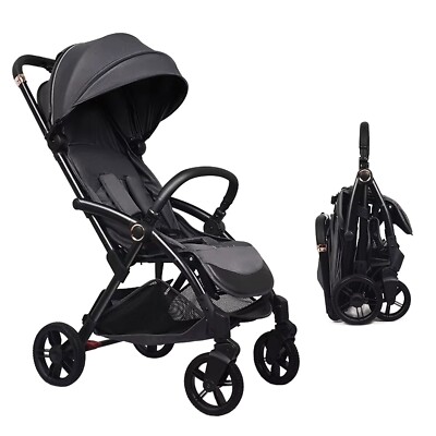 Compact Baby Stroller One-Hand Folding Pushchair W/Adjustable Backrest Footrest