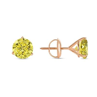 Pre-owned Shine Brite With A Diamond 5 Ct Round Cut Canary Earrings Studs Solid Real 14k Rose Gold Screw Back Martini In Pink