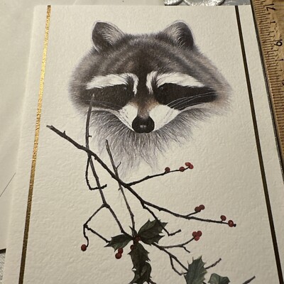 Vtg UNUSED Christmas Card Raccoon Face Michael Mcnelly W/Env