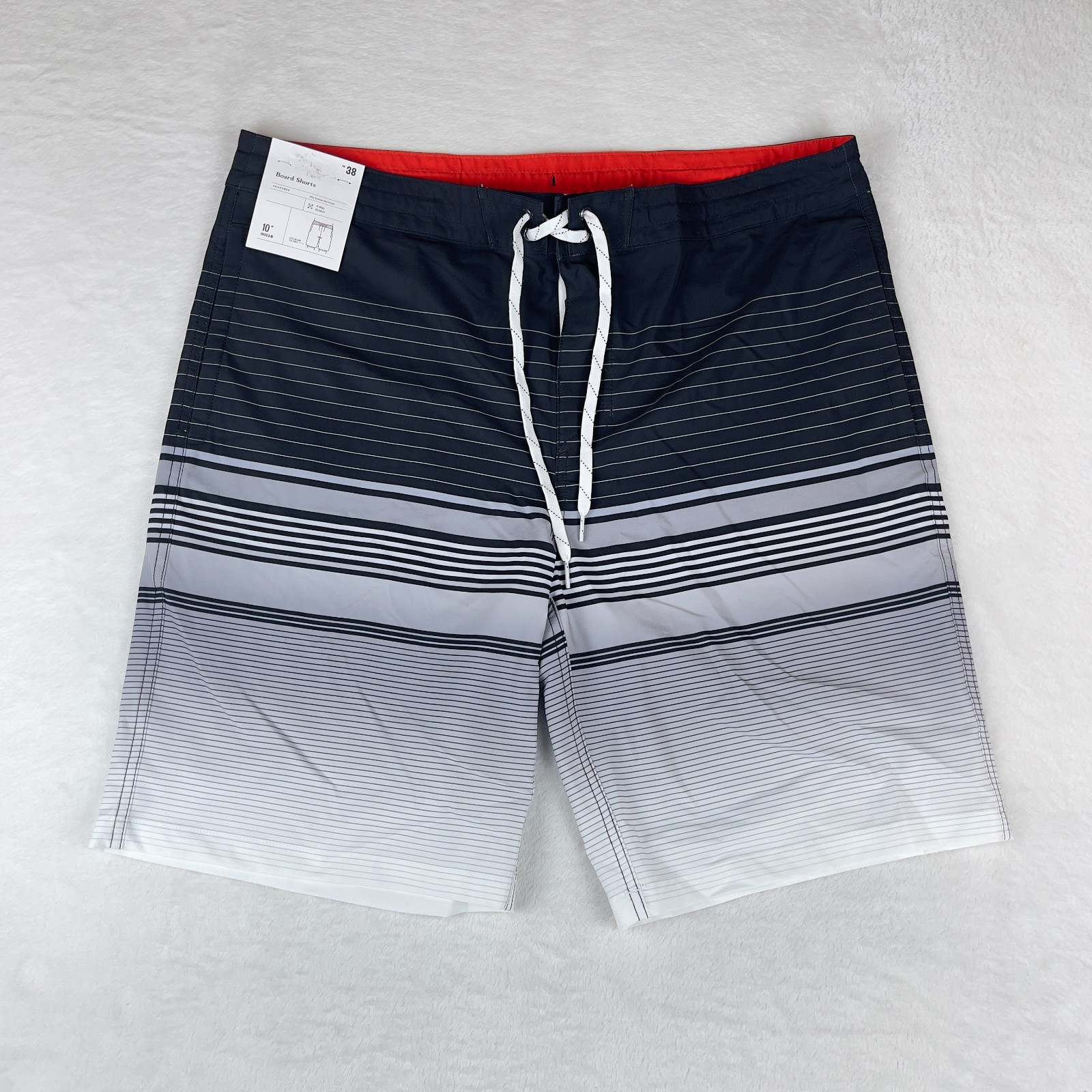 Goodfellow & Co Board Shorts Men 38 Black White Striped 4 Way Stretch 10