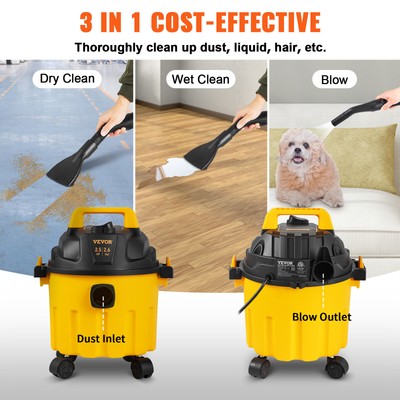 Wet Dry Vac Vacuum Cleaner 2.6 Gallon 2.5 Peak HP 3in1 Shop Vac Blower Cleaner