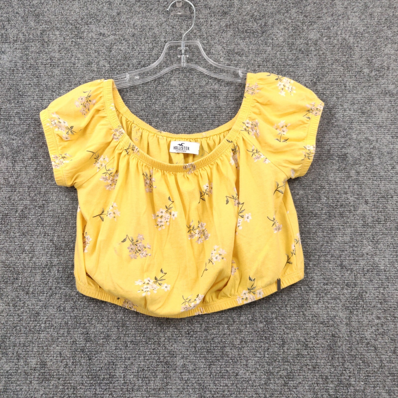 Hollister Top 2XS Yellow T-Shirt Cropped Floral Round Neck