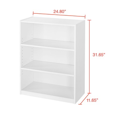 3-Shelf Bookcase with Adjustable Shelves, White