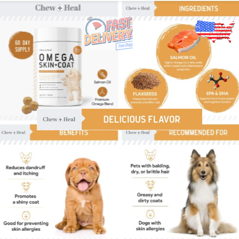 180 Healthy Salmon Oil/Flaxseed/Omega 3/6 for Dogs-SoftChew 