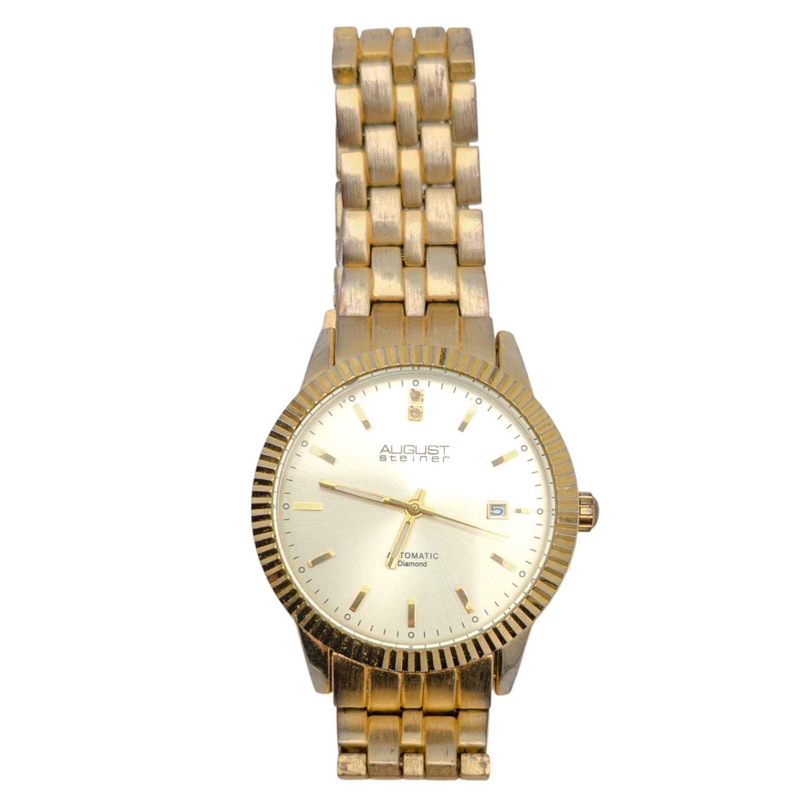 August Steiner Automatic Diamond Gold Tone Watch Mechanical 3ATM AS8024YG Mens