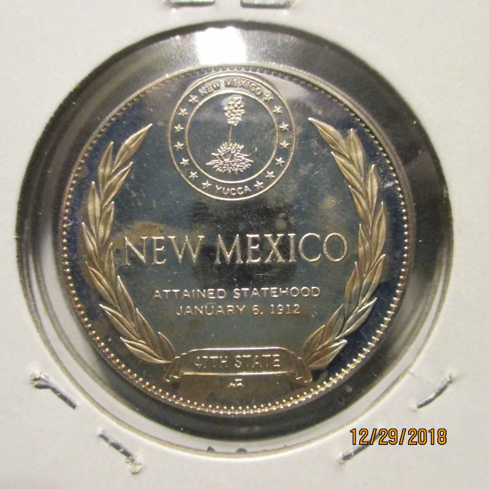 Franklin Mint New Mexico State .925 Sterling Silver Round Proof