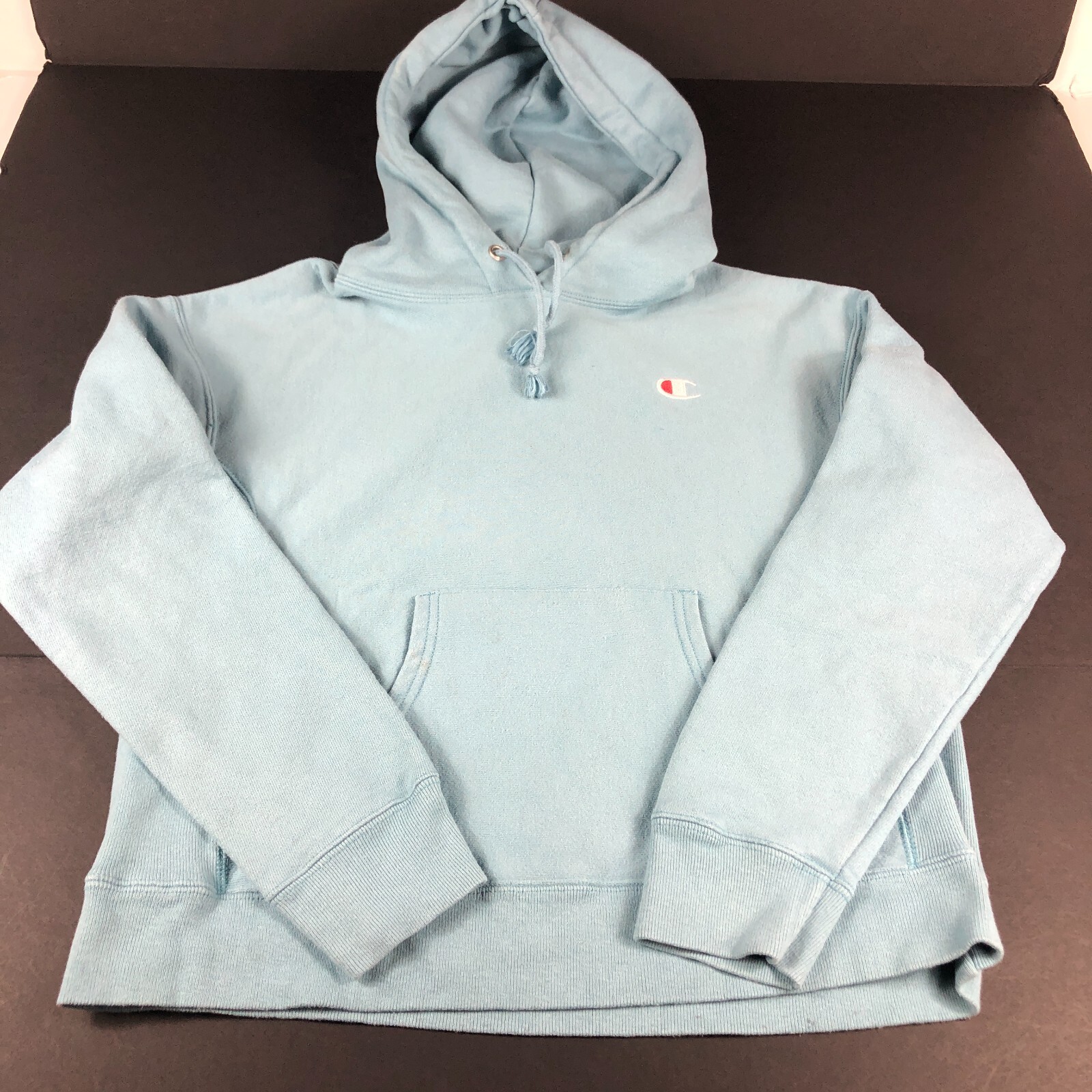Y2K Champion Reverse Weave Sweatshirt Men Small Light Blue Faded Pullover Hoodie