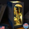 3D Wooden Book Stand Puzzle,DIY Book Nook Kits,Dollhouse Wood Bookends Book Nook Model Building Kit with LED to Build-Creativity Gift for Christmas(Aegean Sea)