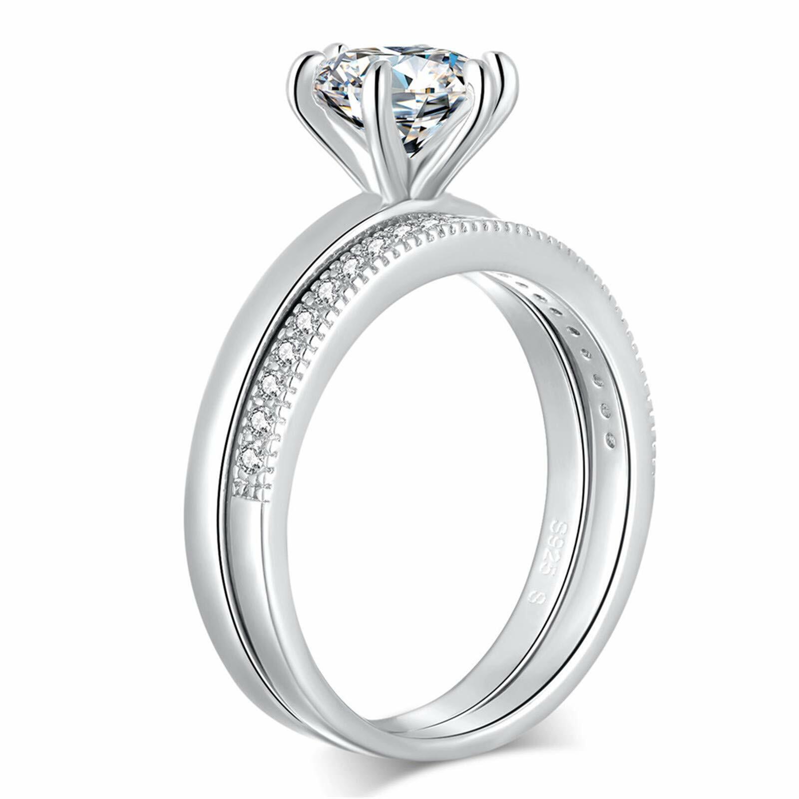 Solitaire Round CZ Wedding Engagement Rings Set 925 Sterling Silver  for Women