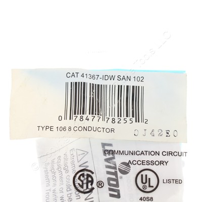 Leviton DUPLEX White Phone Jack VOICE 8-Wire Cat3 T568B Type 106 & 110 41367-IDW