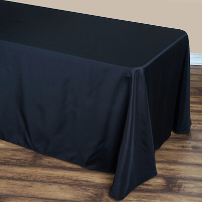 BLACK Polyester 90x132'' TABLECLOTH Rounded Corners Wedding Party Linens SALE