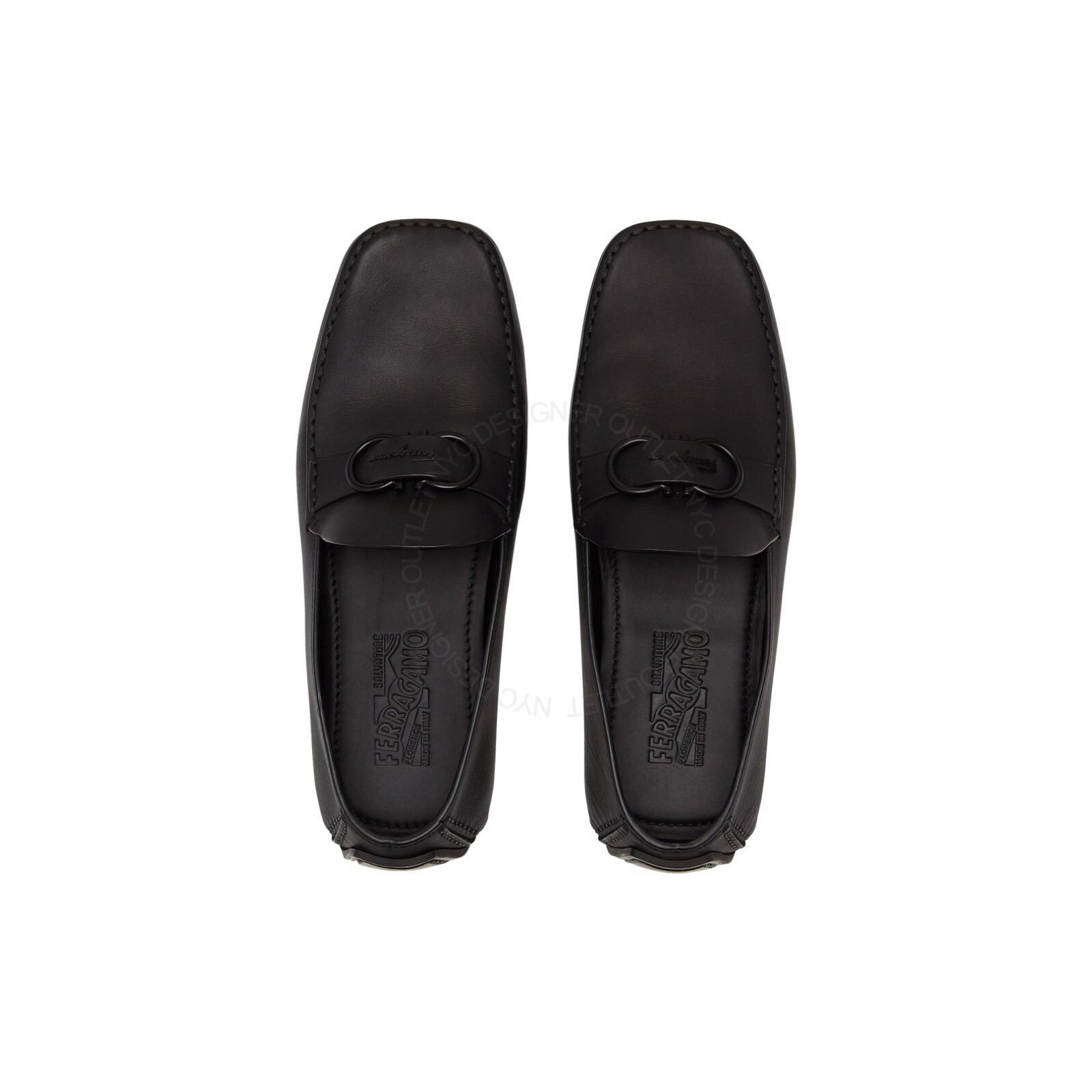 Pre-owned Ferragamo Salvatore  Palinuro Black Driver Leather Shoe Sizes 5-13