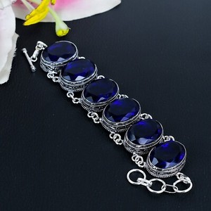 Deep Tanzanite Gemstone Handmade 925 Sterling Silver Bracelet Boho Birthday Gift