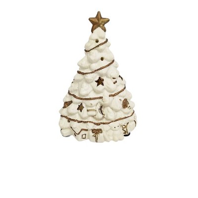 White & Gold Christmas Tree-Tea Light/Candle Holder Pierced Ce...
