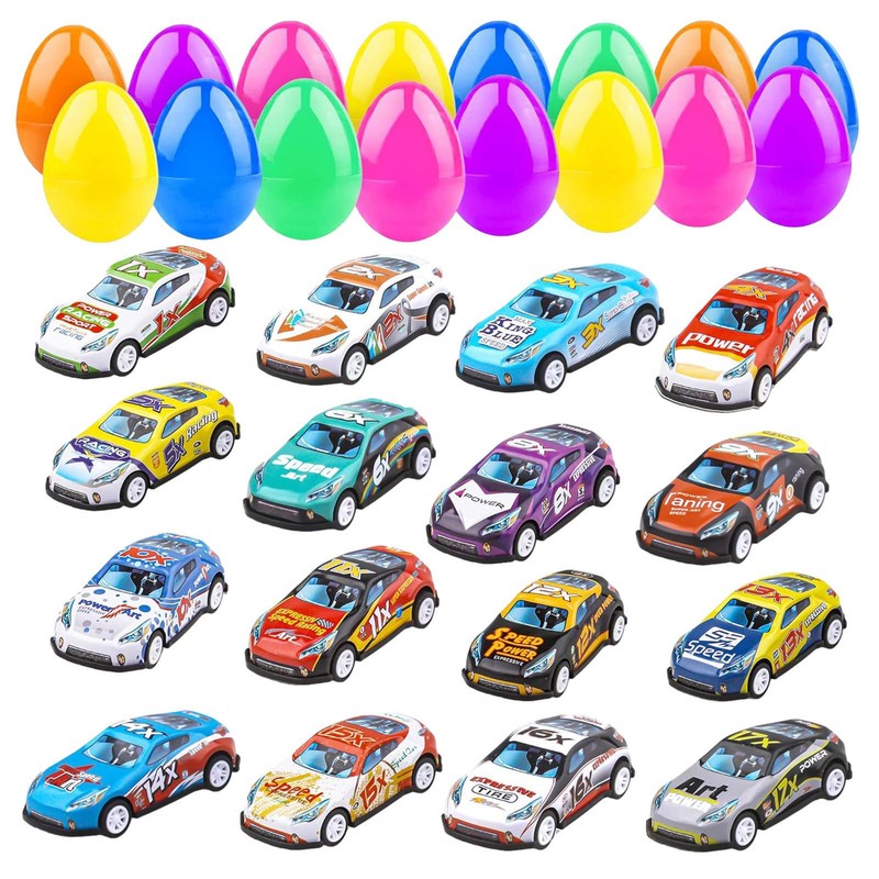 16Pcs Prefilled Easter Eggs With Cars,Vehicle Toys For Boys 
