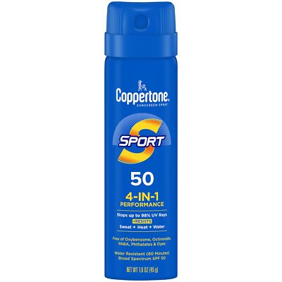 Coppertone SPORT Sunscreen Spray SPF 50 Broad Spectrum Travel Size 1.6 Oz 2 Pk