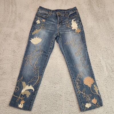 Bandolino Size 6 ALTERED WAIST 30x25 Crop Embroidered Stretch Boyfriend Jeans