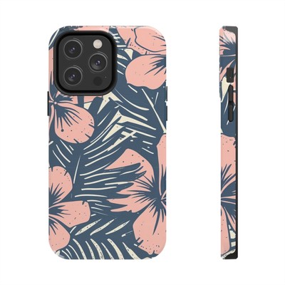 Pink & Blue Hawaiian Floral Tough iPhone 11 12 13 14 15 & Samsung Galaxy Cases