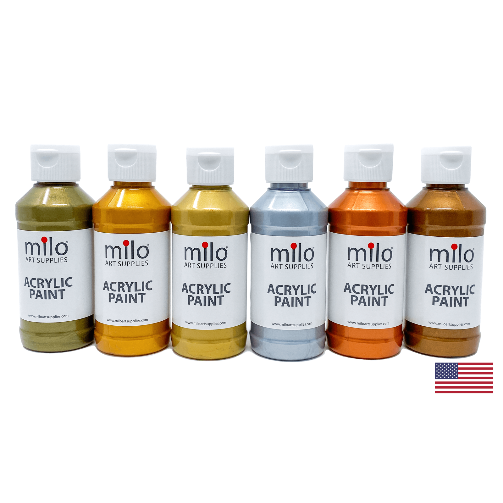milo Metallic Acrylic Paint Set of 6 Colors| 4 oz Bottles | Made in The USA