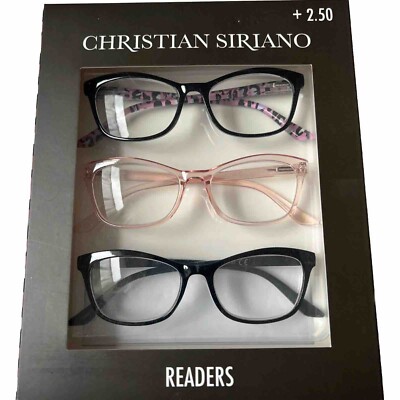 CHRISTIAN SIRIANO Readers Glasses 3 Pack BLACK & PINK  +2.50 SpringHinge