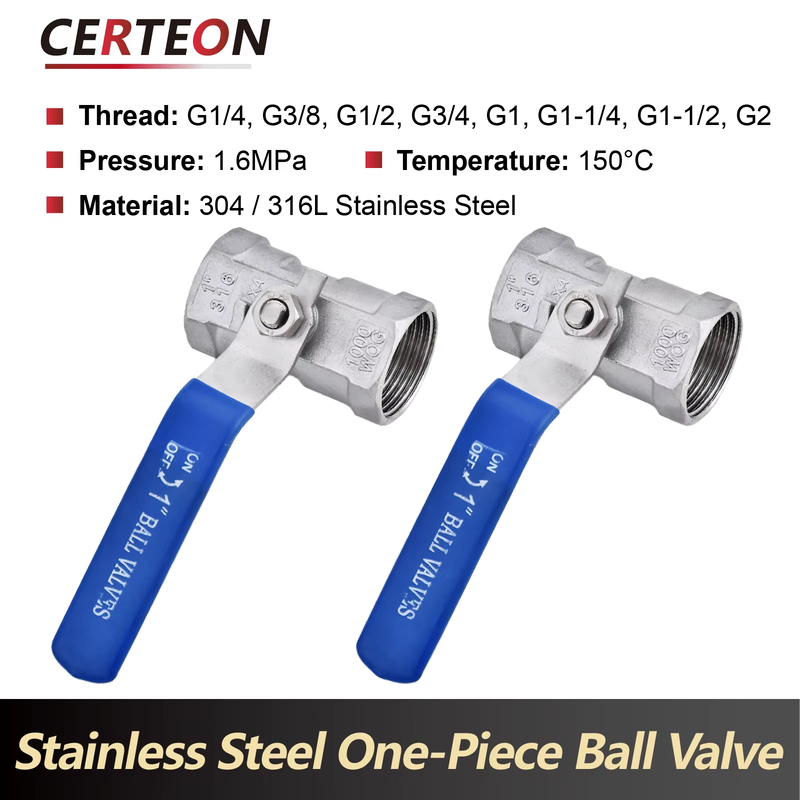 Stainless Steel One Piece Ball Valve 304 316 Female Thread 1/2 3/4 Inch Shut Off