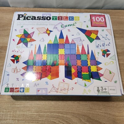 Picasso Tiles 100 Piece 3D Multicolor Magnetic Building Tile Set 
