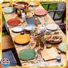 Tiangrid 96 Pcs Boho Paper Plates 9 Inch Gradient Scalloped Paper Disposable Dinner Dessert Plates for Birthday Wedding Bridal Party Supplies, 6 Colors