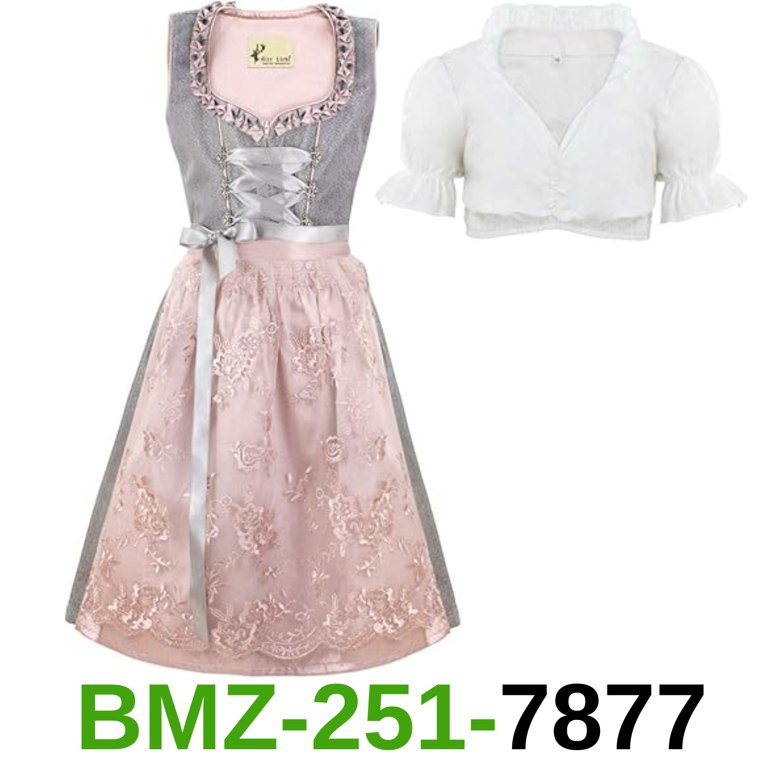 Alte Liebe 3pcs. Girls Dirndl German Dress for Girls, Kids, Grey Pink, SIZE-4