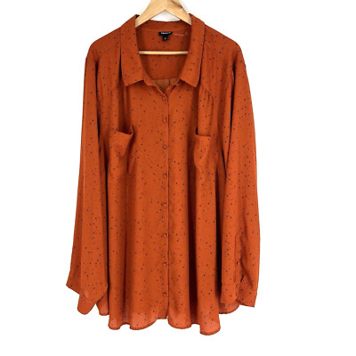 Torrid Top Size 6X Rust Orange Madison Star Print Long Sleeve Georgette Blouse