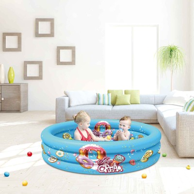 Portable Blue 3-Ring Inflatable Swimming Pool for Kids, Round, Age 2  up
