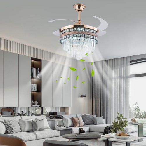 42 Inch Ceiling Fan Light Chandeliers LED Hanging Pendant Lamp Fixture W/Remote