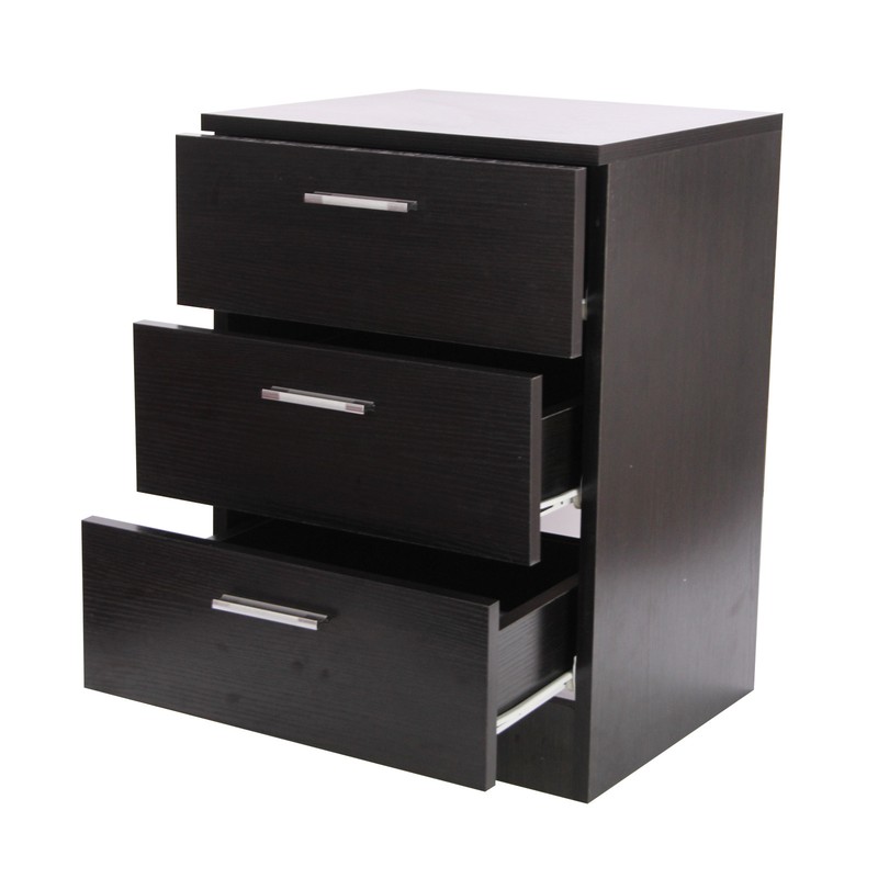 Modern Bedside Cabinet Chest Of Drawers Black 3 Drawer Metal