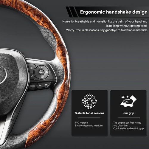 Car Steering Wheel Cover Mahogany Wood Grain Interior Accessories Universal Wrap