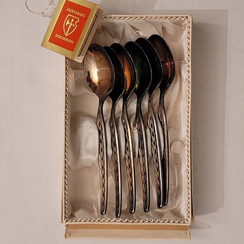 Vintage Justinus Solingen Teaspoon Set Silver Plate 6 Spoons